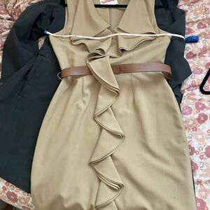 Calvin Klein Tan Ruffled Sheath Dress
